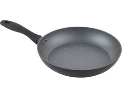 Frying Pan - Non-Stick Induction Hob Suitable - Large Cooking Pan - Cook With Little or No Oil For Healthy Meals - Soft Grip Handle - Metallic Marble Forged Aluminium - 28 cm