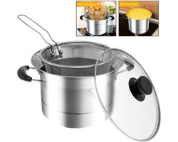 Fytura - RVS Frituurpan met Zeefmand – Kleine Tempura Frituurpan – Geschikt voor Inductie – Draagbaar & Multifunctioneel