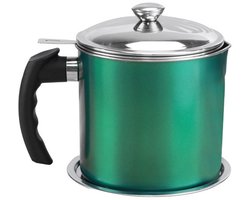 Gigicial Frituuroliecontainer - Spekvetbakje Met Zeef - Gemaakt Van Roestvrij Staal 304 Voor Eenvoudig Filteren En Schoon Bewaren Van Olie - 1 - Keukenorganisatie Donkergroen