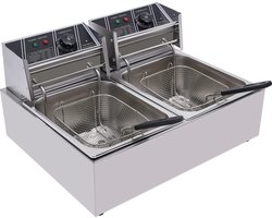 Gran Vida® - Dubbele Friteuse - 12L Capaciteit - Instelbare Temperatuur - Snelle Verwarming - 2 Manden en Deksels - RVS