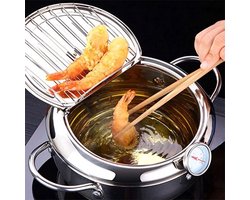 Happyment Japanse Friteuse - Met Thermometer - Frituurpan - Inductie - Diameter 24 cm - Roestvrij Staal - 3,2L
