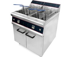 HCB® - Professionele grote Horeca frituurpan dubbel - Friteuse - 2x30 liter - 2x400V - RVS / INOX frietketel - frietpannen - frietpan - 80x80x108 cm (DxBxH) - 20000W - 2131