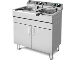 HCB® - Professionele grote Horeca frituurpan - Dubbele friteuse - 2 x 14 liter - 2 x 400V - RVS / INOX frietketel - frietpannen - frietpan - 53x68.6x91 cm (DxBxH) - 10000W - 2600