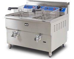 HCB® - Professionele grote Horeca frituurpan - Dubbele friteuse - 2 x 14 liter - propaan - RVS / INOX frietketel - frietpannen - frietpan - 59x68x63 cm (DxBxH) - 24000W - 2099