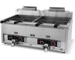 HCB® - Professionele grote Horeca frituurpan - Dubbele friteuse - 2 x 30 liter - aardgas - RVS / INOX frietpannen - frietpan - 58x110x48 cm (DxBxH) - 8750W - 2604