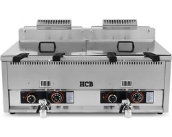 HCB® - Professionele grote Horeca frituurpan - Dubbele friteuse - 2 x 30 liter - propaan - RVS / INOX frietpannen - frietpan - 47x110x48 cm (DxBxH) - 8750W - 2603