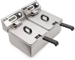 HCB® - Professionele grote Horeca frituurpan - Dubbele friteuse - 2 x 5.5 liter - 2 x 230V - RVS / INOX frietketel - frietpannen - frietpan - 42x55x29 cm (DxBxH) - 6000W - 2588