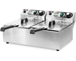 HCB® - Professionele grote Horeca frituurpan - Dubbele friteuse - 2 x 6 liter - 2 x 230V - RVS / INOX frietketel - frietpannen - frietpan - 46x49x29 cm (DxBxH) - 6000W - 8727
