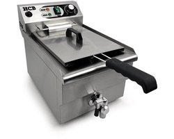 HCB® - Professionele grote Horeca frituurpan - Friteuse - 12 liter - 230V - RVS / INOX frietketel - frietpannen - frietpan met kraantje - aftapkraan - 49x31x36 cm (DxBxH) - 3000W - 8731