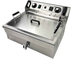 HCB® - Professionele grote Horeca frituurpan - Friteuse - 23 liter - 400V - RVS / INOX frietketel - frietpannen - frietpan met kraantje - aftapkraan - 54x59x36 cm (DxBxH) - 4800W - 6840