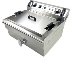 HCB® - Professionele grote Horeca frituurpan - Friteuse - 30 liter - 400V - RVS / INOX frietketel - frietpannen - frietpan met kraantje - aftapkraan - 57.5x60.6x40.7 cm (DxBxH) - 6000W - 6845