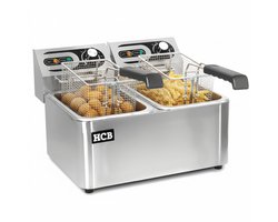 HCB® - Professionele Horeca frituurpan - Dubbele friteuse - 2 x 4.5 liter - 2 x 230V - RVS / INOX frietketel - frietpannen - frietpan - 38.5x45x31.5 cm (DxBxH) - 5000W - 2584