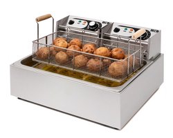 HCB® - Professionele Horeca Visfriteuse / Oliebollenpan - 14 liter - 2 x 230V - RVS / INOX friteuse - frituurpan voor vis en oliebollen - 44x57x31.5 cm (DxBxH) - 2500W - 2581