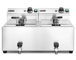 HENDI Dubbele friteuse met aftapkraan – 2x8x liter – 7000W – roestvast staal