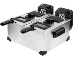 HKoeNIG DFX600 - Dubbele friteuse 2x3L - 3600W - 2 onafhankelijke thermostaten - Uitneembare mandjes - Anti-geurfilters - Staal