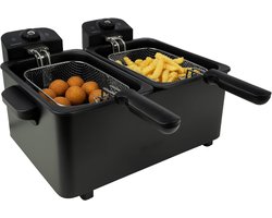 Inventum GF461B - Dubbele frituurpan - 2 x 2,5 liter - Tot 190 graden - 2 x 1800 watt - Koude zone - Friteuse - Oliebollen pan - Zwart