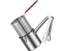 Kleine Frituur Pan - Friteuse - 1.2l - Met Keuken Clip - Oliebesparen - Geschikt Voor Gas En Inductie - Frietpan - Frituurpan - Huisraad Friteuse - Chipfriteuse - Kleine Friteuse - Rvs - Duurzaam（Zonder Deksel）