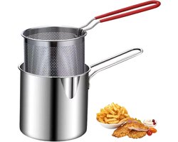 Kleine Frituur Pan - Friteuse - 304 Roestvrij Stalen Diepe Friteuse met Mand - Multifunctionele Friteuse voor Keuken en Thuis - Zilverkleurig