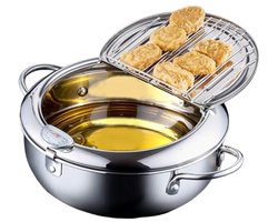 Kleine Frituurpan 2,2 Liter met Thermometer en Afdruiprek - Perfect voor Friet, Garnalen en Vis
