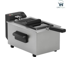 LifeStages - Friteuse 3 liter - Friteuse - 3L - Koele Zone - Regelbare Thermostaat Tot 190°C - Vaatwasbestendige Onderdelen - Kijkvenster - Snoeropberging - Oververhittingsbeveiliging - Compact Ontwerp - Zilver