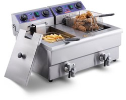 Lunekiss dubbele elektrische friteuse 2x11L met aftapkranen professionele horeca frituurpan 3000W RVS