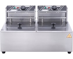 Lunekiss professionele dubbele frituurpan 12L – 2 x 6 liter – 3000W elektrische horeca friteuse RVS