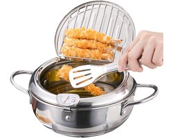 Mini Frituurpan RVS met Thermometer en Druiprek - Japans Stijl voor Frieten en Snacks