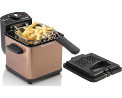 Mini Frituurpan voor 1 portie friet - Koudezone technologie - Temperatuurregelaar tot 190°C - Rvs mand - Kijkvenster - Oliefilter - Koperkleurig