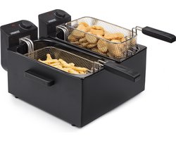 Princess Dubbele Frituurpan 183028 – Inhoud 2 x 3 liter - Koude Zone – 3600W - 2x regelbare thermostaat - Zwart