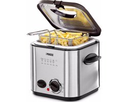 Princess Mini Friteuse en Fondue 182611 – 1.2 liter - Regelbare thermostaat – Geurfilter - Kijkvenster - Compact - 6 fonduevorken - Geschikt voor camping - 840W - geborsteld RVS