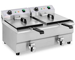 Professionele Dubbele Elektrische Friteuse 2x 13 Liter RVS met Aftapkraan en Temperatuurregeling 50-200°C