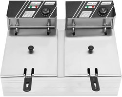 Professionele elektrische dubbele friteuse met deksel en veiligheidsthermostaat - 2 x 6L