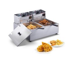 Professionele Elektrische Frituurpan - Dubbele Friteuse - Inhoud 24 L - Vermogen 5000 W - RVS Behuizing - Verwijderbare Manden - Tafelmodel Voor Horeca en Restaurant