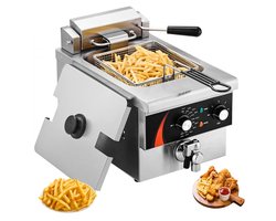 Professionele Friteuse - Enkele Elektrische Frituurpan - 5,9 L Inhoud - 3000 W Vermogen - Roestvrij Staal - Met Frituurmand - Thermostaat & Timer - Voor Horeca - Zilver
