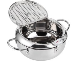Quvo® Japanse Frituurpan - Mini Friteuse Diameter 24cm - Mini Frituurpan Milieuvriendelijk - Zilver - ‎27cm x 26cm x 12cm