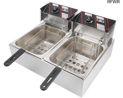 RFWR® Professionele dubbele tank elektrische friteuse 2500 W - Roestvrij staal, thermostaat 60-200 °C, afneembare onderdelen