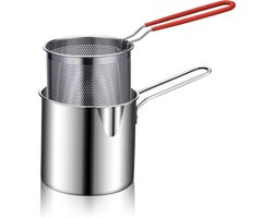 Roestvrijstalen frituurmand met zeefmand en handvat voor het bakken van garnalen - 304 RVS pan