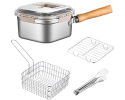 Roestvrijstalen Frituurpan met Afneembare Friteuzezeef en Anti-Verbrandingsgreep - Ideaal voor Tempura, Friet en Kip (6 inch)