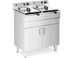 Royal Catering - Dubbele elektrische friteuse - 2 x 16 L - 10.000 W - aftapkraan - koude zone - met onderkast