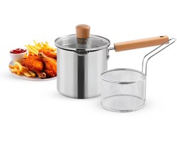 SEZGoods Kleine Frituurpan met Mandje – 1,5 Liter - Mini Friteuse - Geschikt voor gas en inductie - RVS - 13.5X15CM