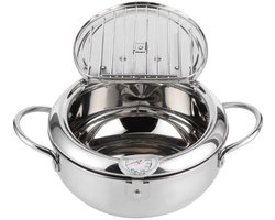 Stemily Japanse Frituurpan - 3.2 Liter - Ø24 CM - Ingebouwde Thermometer - Cold-Touch Handvatten - Voor Alle Warmtebronnen