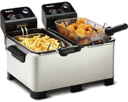 Tefal Double Pro FR3610 - Dubbele Frituurpan - 7 L - Koude Zone - Anti-geurfilter - Makkelijk Schoonmaken - 3600W - RVS