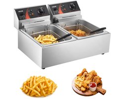 TrendWave 12L 5000W Elektrische Dubbele Friteuse – 2×6L Horeca Friteuse RVS met Mandjes + Deksel – Verstelbare Temperatuurregeling