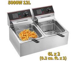 TrendWave Professionele Elektrische Friteuse Dubbel 12L – Dubbele Tank 2x6L – 2500W per Kant – Voor Friet, Snacks, Kip & Fastfood
