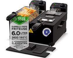 Turbotronic DF-2 Duo - Dubbele frituurpan - 2x 3 Liter - Koude zone - Zwart
