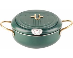 VIN® Japanse Tempura Friteuse Potthermometer - RVS Japanse Frituurpan 3.4L - Friteuse Pan - Kippenpot - met Thermometer - Groen