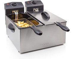 WNHB® Dubbele frituurpan 2x3 liter - apart te bedienen - RVS friteuse met temperatuurregelaar