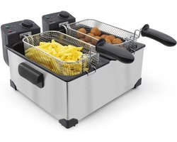 Zylo® Dubbele Frituurpan - Dubbele Friteuse - Frietpan - 3 liter - 52x41x22cm - Zilver