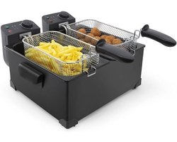 Zylo® Dubbele Frituurpan - Dubbele Friteuse - Frietpan - 3 liter - Zwart - 52cm x 41cm x 22cm