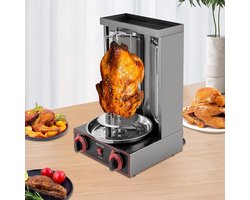 Aurixi® Professionele Kebab Grill – Verticale Grill Met Temperatuurinstelling – Donorgrill Met Opvangbak – Shoarmagrill - Kebabgrill - Grill Apparaat 3000 W, 220 V – Zwart - 30cm x 30cm x 48cm